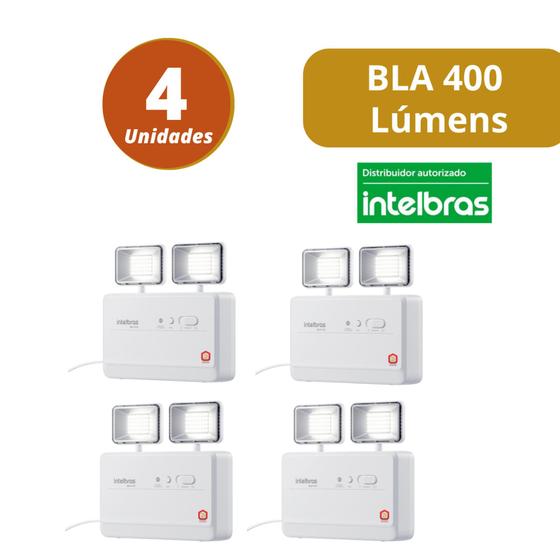 Kit 4 Luminárias de emergência 400 lumens 2 faroletes BLA 400 Intelbras