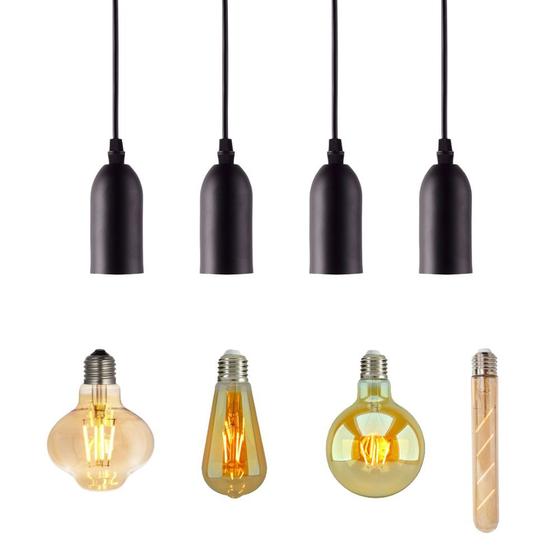 Imagem de Kit 4 Luminárias Pendente Metal Preto Vintage + 4 Lâmpadas