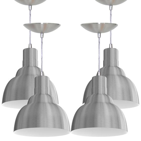 Kit 4 Luminarias Pendente PRV Escovado / Branco Real Led