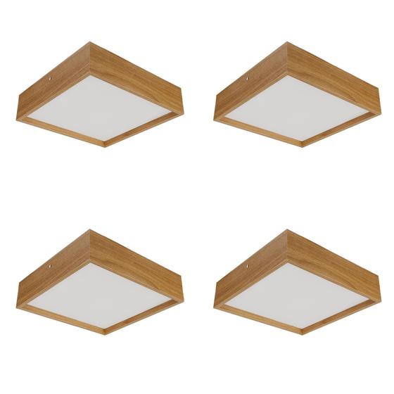 Imagem de Kit 4 Luminárias Plafon Madeira Freijó Quadrado 50cm