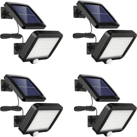 Imagem de Kit 4 Luminárias Solar 56 Leds Luz De Jardim Para Parede Com Sensor De Presença Com 3 Funções