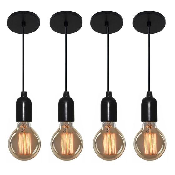 Kit-4 Lustre Pendente Luminária Retro 4149 Suporte p/ Lâmpada não inclusa Cabo/2Mts (4 Unidades - Bocal Individual). Menor preço em Kit-4 Lustre Pendente Luminária Retro 4149 Suporte p/ Lâmpada não inclusa Cabo/2Mts (4 Unidades - Bocal Individual).