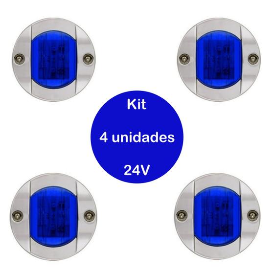 Imagem de Kit 4 Luz de cortesia redonda em ABS cromado 6 Leds 24V - Azul