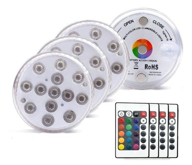 Imagem de Kit 4 Luz de Pscina LED Com Controle Multicolor A Pilha