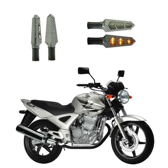 Imagem de KIT 4 Luz Seta Esportiva Pisca Led de Carbono Modelo P03 Moto Honda CB 250 TWISTER 2010 2011 2012 2013 2014 2015