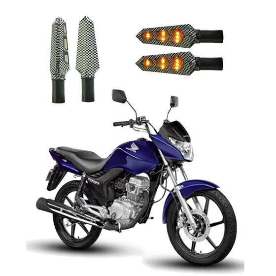 Imagem de KIT 4 Luz Seta Esportiva Pisca Led de Carbono Modelo P03 Moto Honda CG 150 TITAN EX 2010 2011 2012 2013 2014 2015