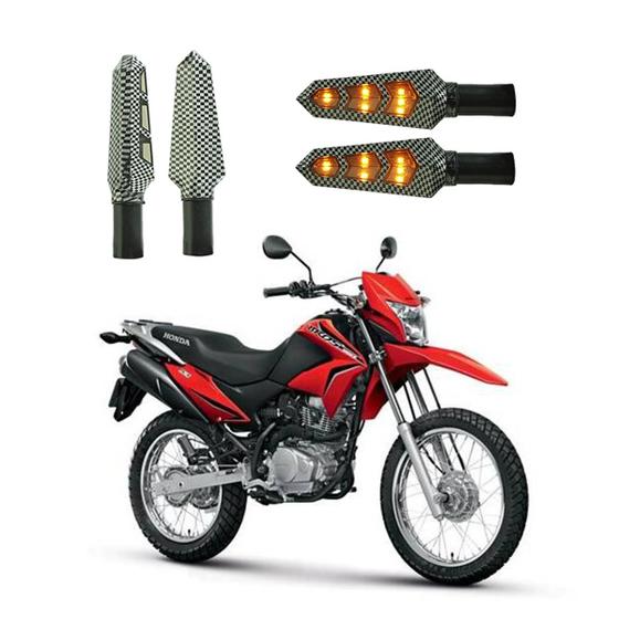 Imagem de KIT 4 Luz Seta Esportiva Pisca Led de Carbono Modelo P03 Moto Honda NXR 150 BROS ESD 2004 2005 2006 2007 2008 2009