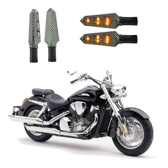 Imagem de KIT 4 Luz Seta Esportiva Pisca Led de Carbono Modelo P03 Moto Honda VTX 1800R Ano 2016 2017 2018 2019 2020 2021