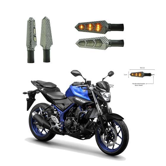 Imagem de KIT 4 Luz Seta Esportiva Pisca Led de Carbono Modelo P03 para Moto MT03 Ano 2010 2011 2012 2013 2014 2015