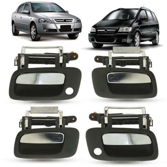 Imagem de Kit 4 Maçanetas Externa Porta Dianteira Com Furo e Sem Furo Cromada GM Astra 1998 a 2011 Zafira 2001 a 2012