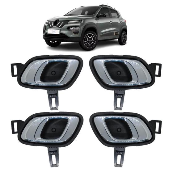 Imagem de Kit 4 Maçanetas Interna Renault Kwid E-Tech Cromada Completa