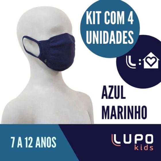 Imagem de Kit 4 Máscaras Lupo Kids Infantil Vírus Bac-OFF Azul Marinho