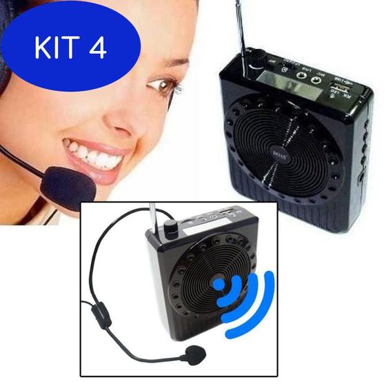 Imagem de Kit 4 Megafone Amplificador Voz Microfone Professor Preto