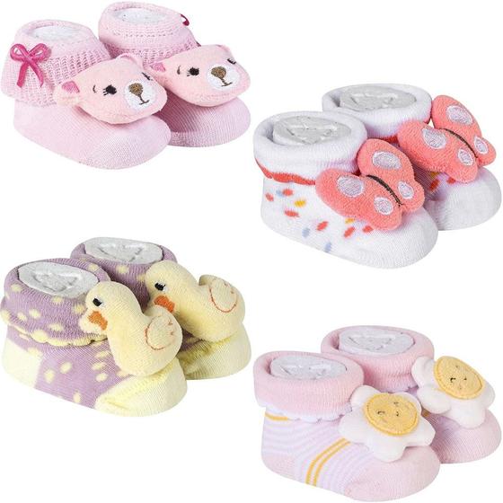 Imagem de Kit 4 Meias Pantufa Bebê Recém Nascido Menina