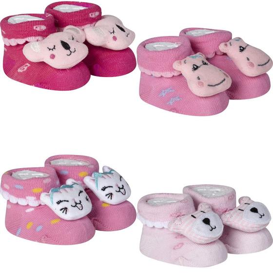 Imagem de Kit 4 Meias Pantufa Bebê Recém Nascido Menina