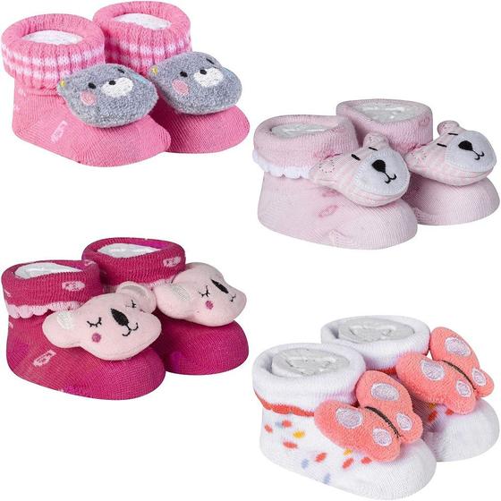 Imagem de Kit 4 Meias Pantufa Bebê Recém Nascido Menina