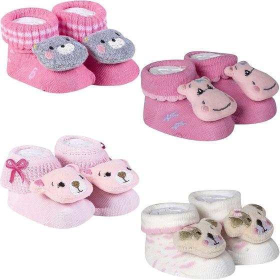 Imagem de Kit 4 Meias Pantufa Bebê Recém Nascido Menina