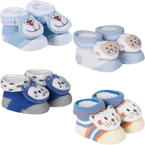 Imagem de Kit 4 Meias Pantufa Bebê Recém Nascido Menino