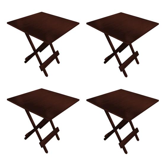 Imagem de Kit 4 Mesa Dobrável 70x70cm em Madeira Maciça para Restaurantes e Lanchonetes - Imbuia