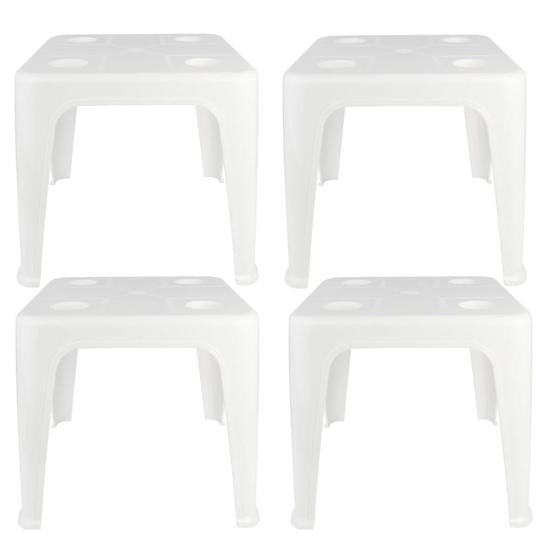 Imagem de Kit 4 Mesas Plastica Apoio Multiuso com Porta-copos Branca Mor