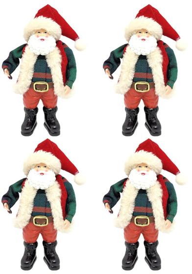 Imagem de Kit 4 Mini Bonecos Papai Noel Decorativo Casaco Xadrez 18Cm