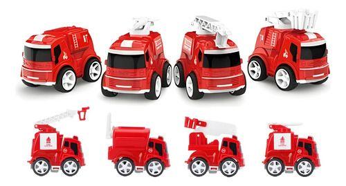 Imagem de Kit 4 Mini Caminhões De Bombeiros Brinquedo Metal Fricção