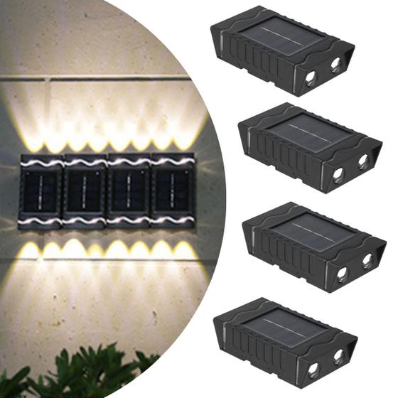 Imagem de Kit 4 Mini Luminárias Arandelas Led Solar Modulares De Encaixe De Sobrepor Luz Branco Quente De 2 Fachos Para Paredes