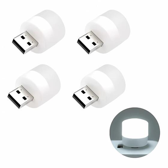 Imagem de Kit 4 Mini Luz Led Usb Luminária Abajur Lâmpada Notebook Cúpula Brancofrio Estrutura Branco 5v