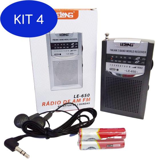 Kit 4 Mini Rádio De Bolso Am/Fm/Sw Le650 Lelong + 2 Pilhas Rádio