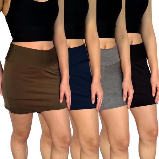 Imagem de Kit 4 Mini Saias Femininas Justas Cós Lisas Cores Sortidas Suplex Pp ao Plus Size