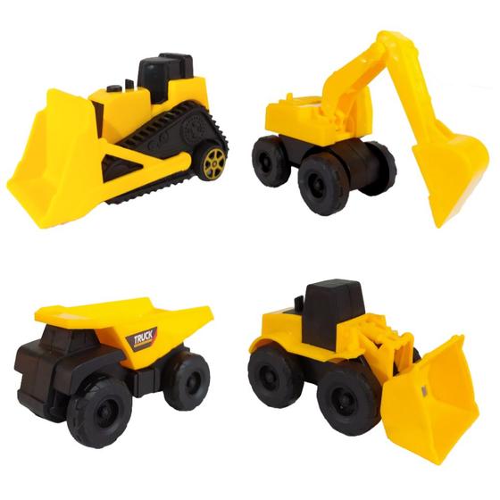 Imagem de Kit 4 Mini Tratores de Brinquedo Carrinho Caçamba Escavadeira Pá Carregadeira