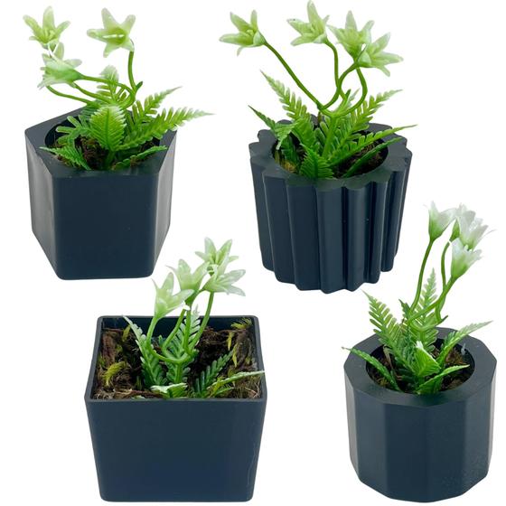 Imagem de Kit 4 Mini Vasinhos Com Planta Artificiais Decoração De Casas Escritórios