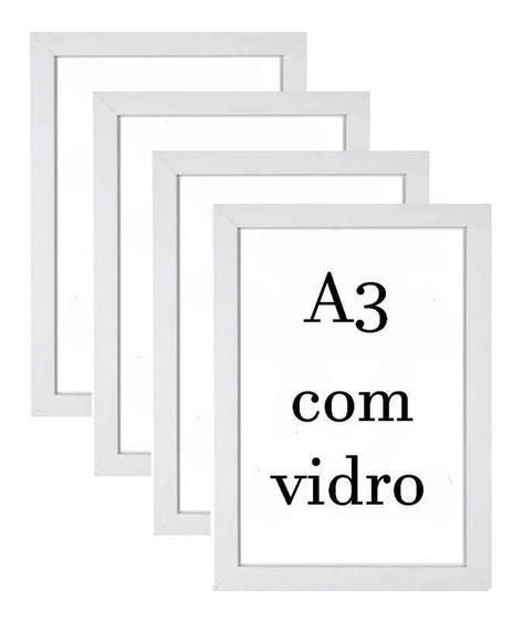 Imagem de Kit 4 Molduras A3 ( 30 X 42 ) Com Vidro Cor Branca