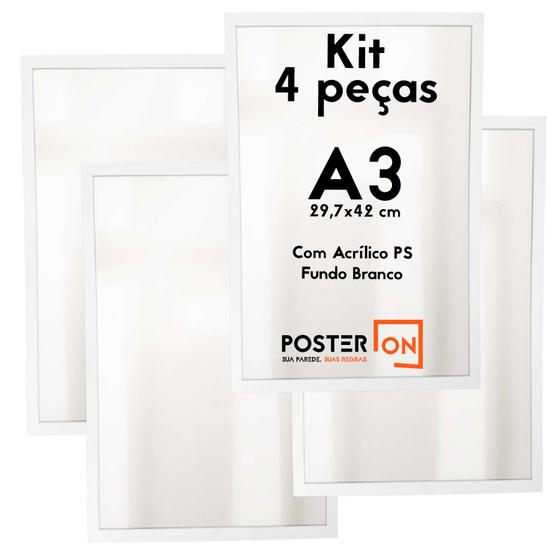 Imagem de Kit 4 Molduras ISO A3 29,7x42cm  Com acrílico PS - Fundo Branco