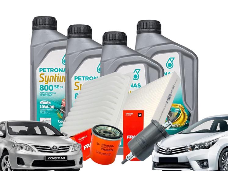 Imagem de Kit 4 óleo 10W30 + Filtros Ar/Óleo/Combustível/Cabine Corolla Flex 2009 a 2019 PETRONAS / FRAM / WEG