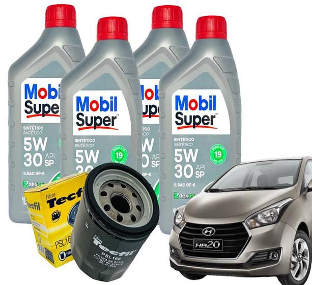 Imagem de Kit 4 Óleo 5w30 Sintético MOBIL + Filtro de Óleo TECFIL HB20 HATCH/SEDAN 1.0 12V TURBO