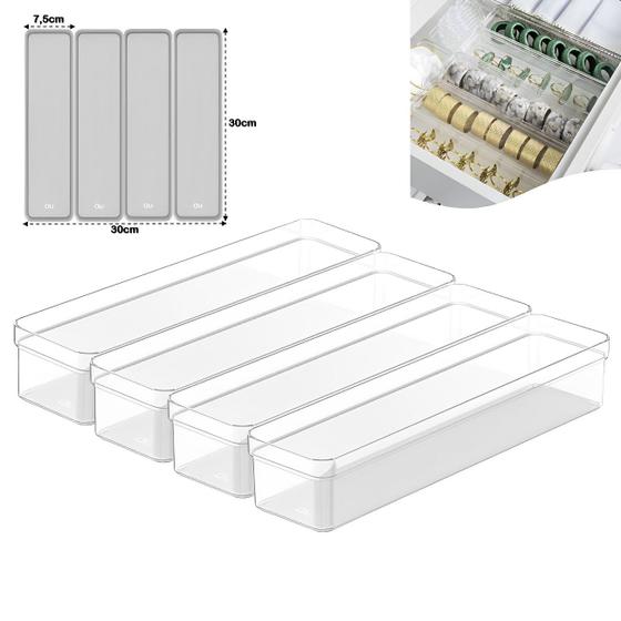 Imagem de Kit 4 Organizador De Gaveta Armário Retangular Modular Plástico Multiuso Porta Utensílios Natural - Ou