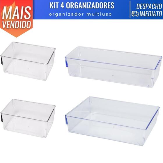 Imagem de Kit 4 Organizadores Acrílico Empilháveis Transparente e Resistentes Ármarios