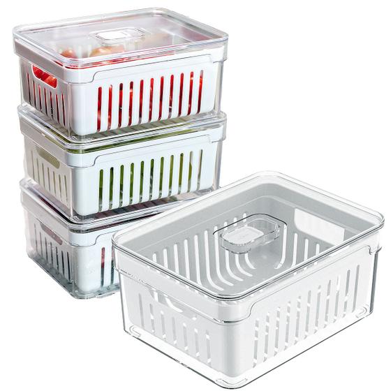 Kit 4 Organizadores Geladeira 2,2L Acrílico para Alimentos Verduras Legumes Menor preço em Kit 4 Organizadores Geladeira 2,2L Acrílico para Alimentos Verduras Legumes
