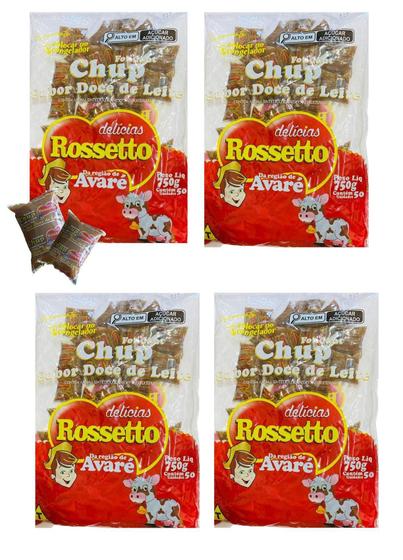 Imagem de Kit 4 Pacotes Chup Doce De Leite Rosseto 1,5Kg Com 50 Un