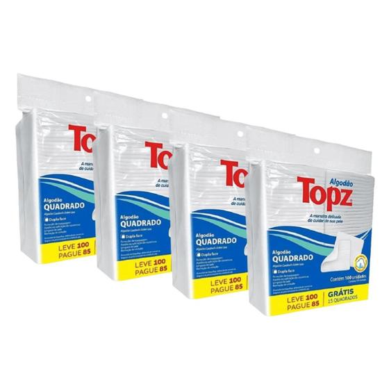 Imagem de Kit 4 Pacotes de Algodão Quadrado Fileira Dupla c/ 100 Unidades Cada
