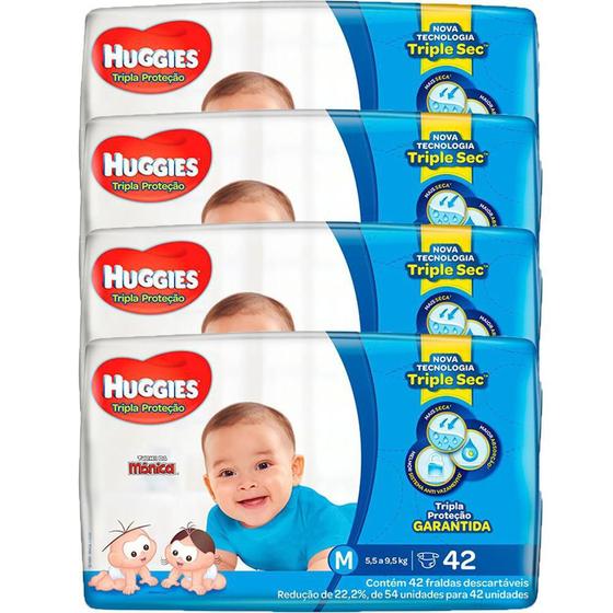 Imagem de Kit 4 Pacotes Fralda Descartável Mônica Huggies M 42 Un.