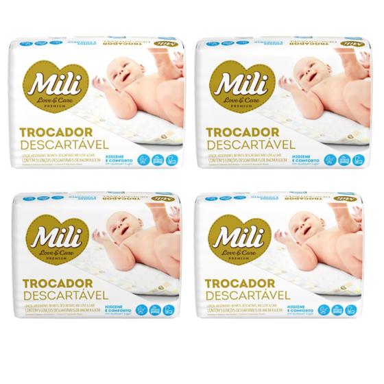 Imagem de Kit 4 Pacotes x 5 Unidades Descartável Mili Love & Care 85 cm x 64 cm - 20 Trocadores -  Fralda Absorvente Protetor