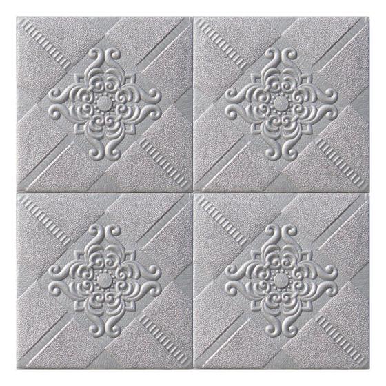 Imagem de Kit 4 Painel Auto Adesivo Placa 3D Ladrilhos Prateados 70x70cm
