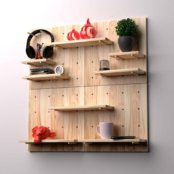 Imagem de Kit 4 Painel Pegboard Prateleira Organizador Madeira Pinus