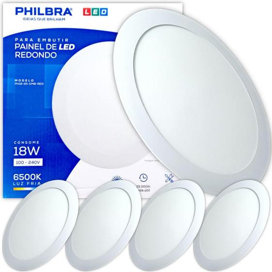 Imagem de Kit 4 Painel Plafon Embutir Luminária Led 18W Redondo 6500K