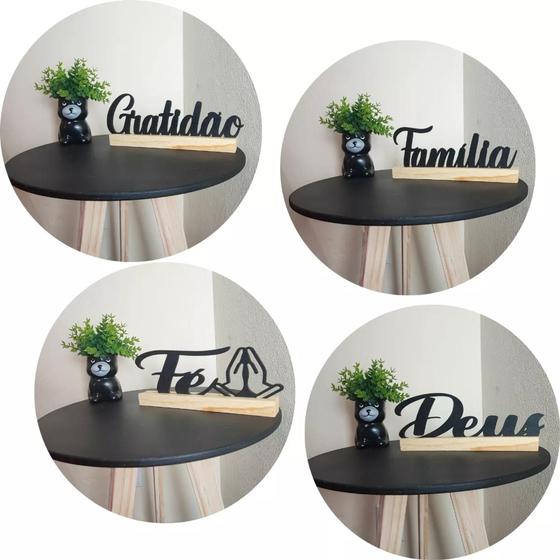 Imagem de Kit 4 Palavras Com Base Decoração Fé Deus Família Gratidão Madeira pinus