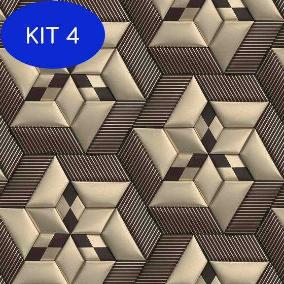 Imagem de Kit 4 Papel De Parede 3D Marrom E Dourado Geometrico