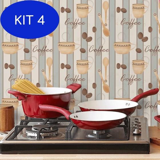 Kit 4 Papel De Parede Cozinha Adesivo Vinílico Lavável - - Lar Adesivos ...
