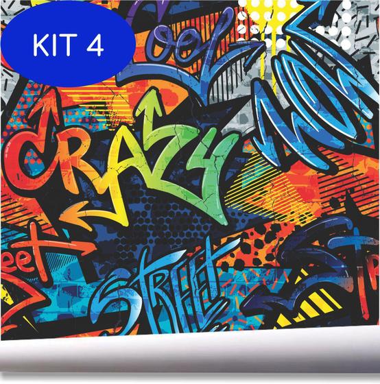 Imagem de Kit 4 Papel De Parede Grafite Pintura Quarto Rua Teen Street